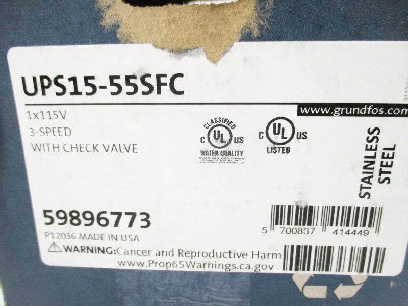 GRUNDFOS 59896773 UPS15-55SFC 115V 0.75A (AS PICTURED) NSMP