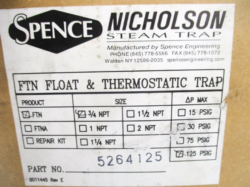 SPENCE 5264125 FTN 125PSI 3/4" NSMP