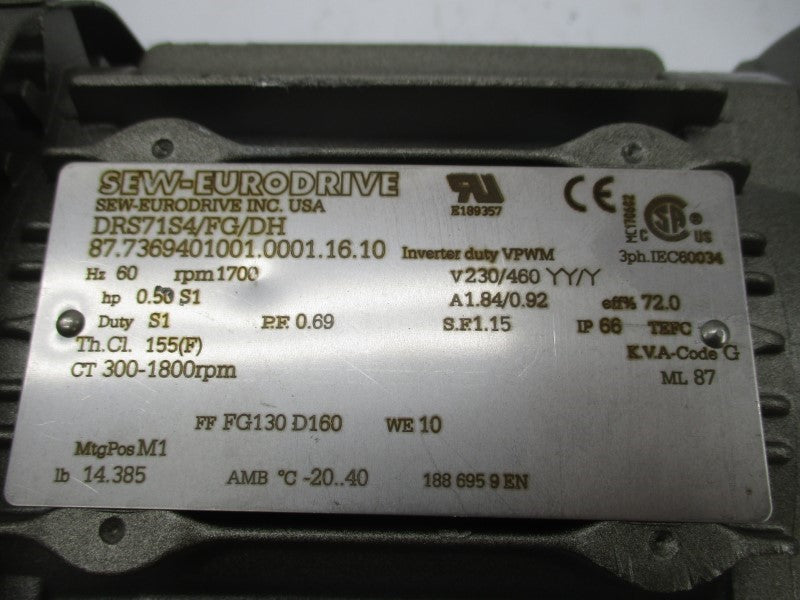 SEW-EURODRIVE DRS71S4/FG/DH 230/460V 1.84/0.92A NSNP