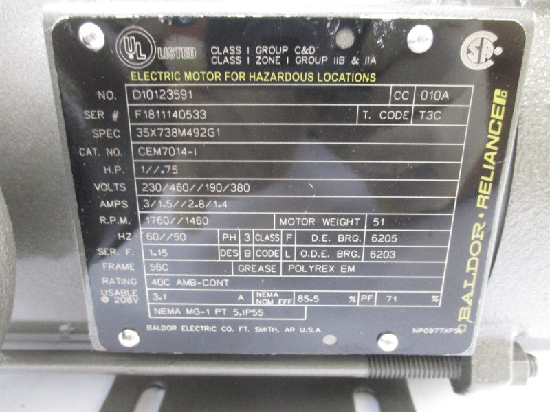 BALDOR CEM7014-I 460V 1.5A (AS PICTURED) NSNP
