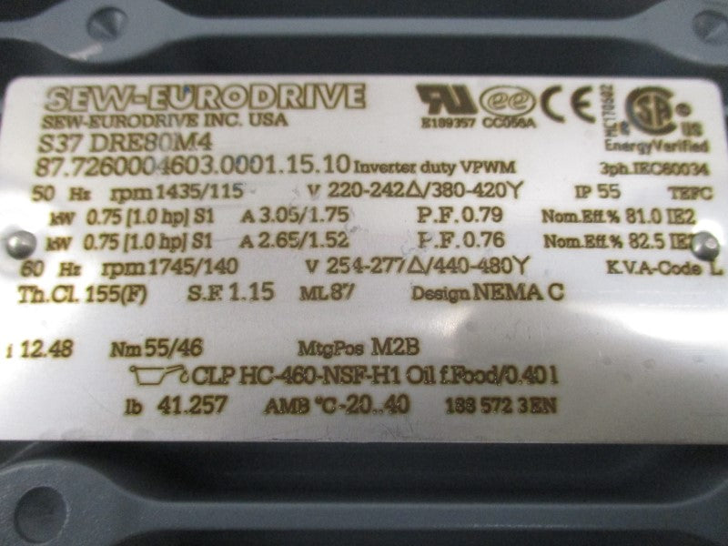 SEW-EURODRIVE S37DRE80M4 480V 1.75A NSNP