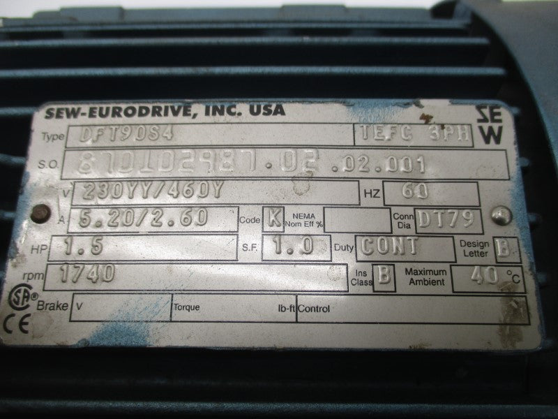 SEW-EURODRIVE R47DT90S4 DFT90S4 460V 2.60A NSNP