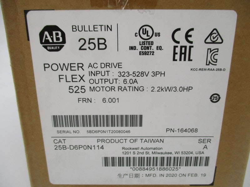 ALLEN BRADLEY 25B-D6P0N114 SER. A F/W 6.001 323-528VAC NSMP