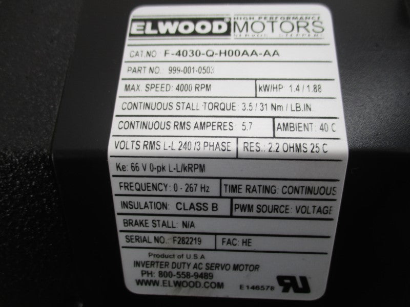 ELWOOD MOTORS F-4030-Q-H00AA-AA 999-001-0503 240V 5.7A NSMP