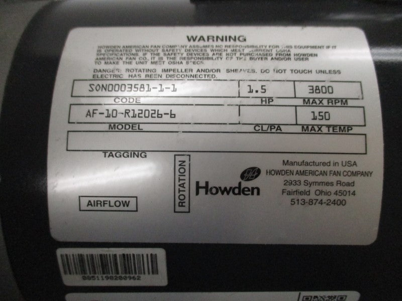 HOWDEN AMERICAN FAN COMPANY AF10-R12026-6 460V 2.5A NSNP