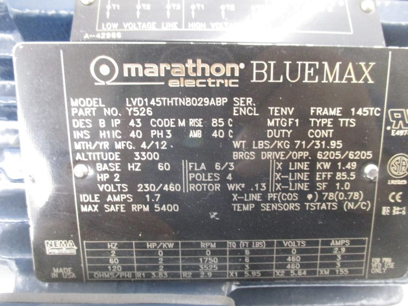 MARATHON LVD145THTN8029ABP Y526 460V 1.7A NSNP