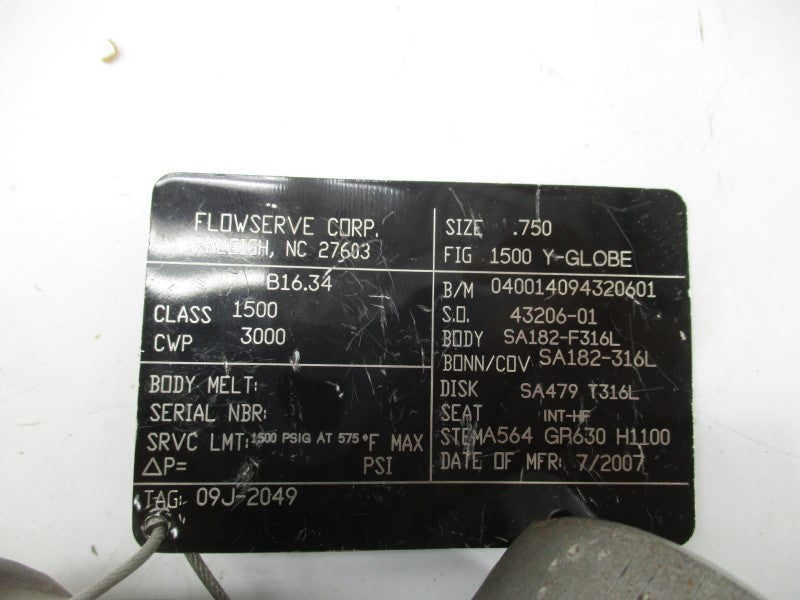 FLOWSERVE B16.34 1500Y-GLOBE 1500PSI .750 NSNP