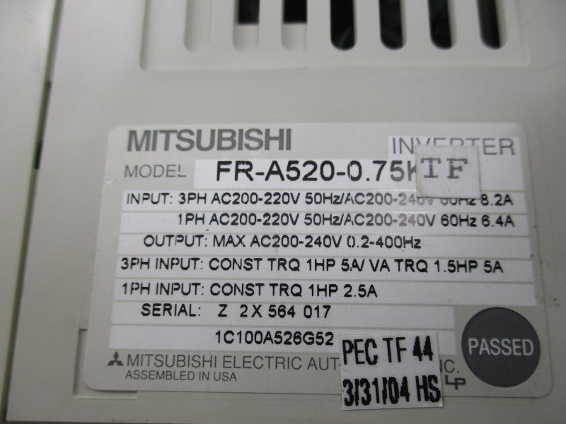MITSUBISHI FR-A520-0.75KTF 200-240V 8.2/6.4A NSNP
