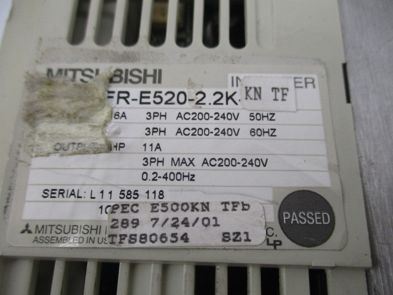 MITSUBISHI FR-E520-2.2KKNTF 200-240V 16A (NO COVER) UNMP