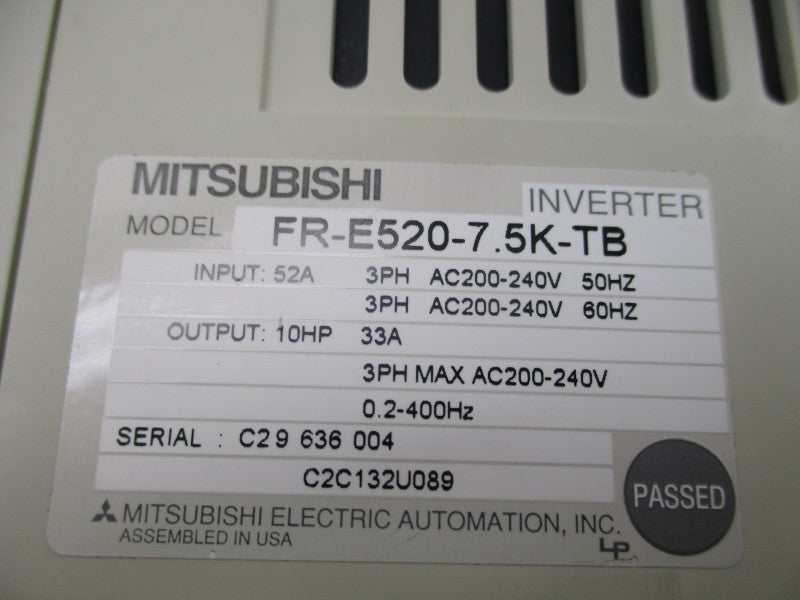 MITSUBISHI FR-E520-7.5KN 200-240V 52A (NO COVER) NSNP