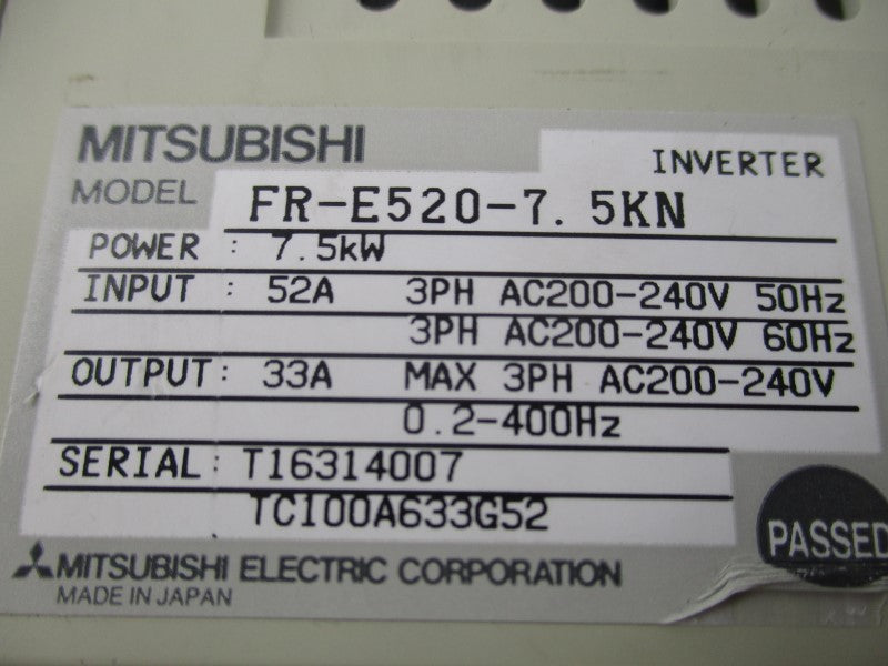 MITSUBISHI FR-E520-7.5KN 200-240V 52A (AS PICTURED) NSNP
