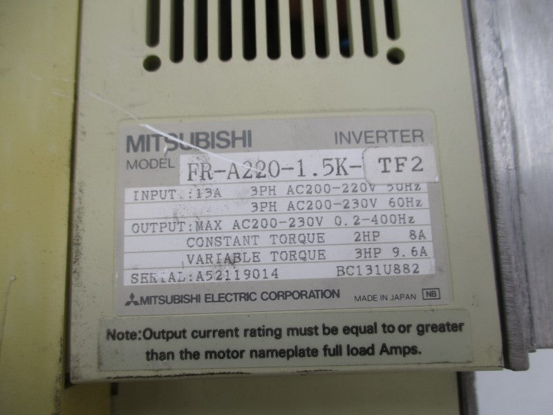 MITSUBISHI FR-A220-1.5K-TF2 200-220V 13A UNMP