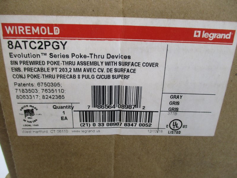 WIREMOLD 8ATC2PGY 8" NSMP
