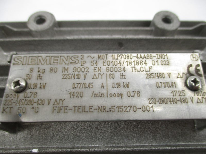 SIEMENS 1LP7080-4AA99-ZN01 265/460V 0.71/0.41A NSNP