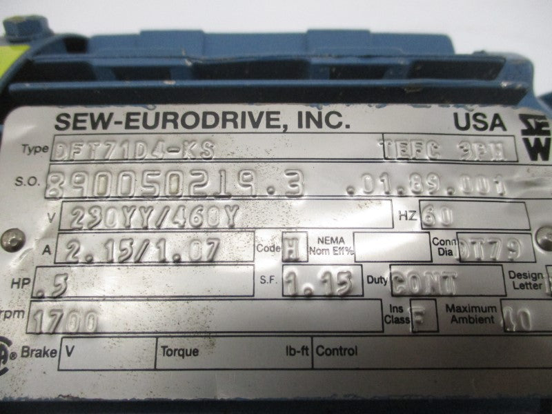 SEW-EURODRIVE S32DT71D4-KS DFT71D4-KS 230YY/460YV 2.15/1.07 UNMP