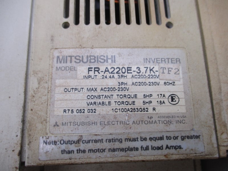 MITSUBISHI FR-A220E-3.7K-TF2 200-230V 24.4A (AS PICTURED) UNMP