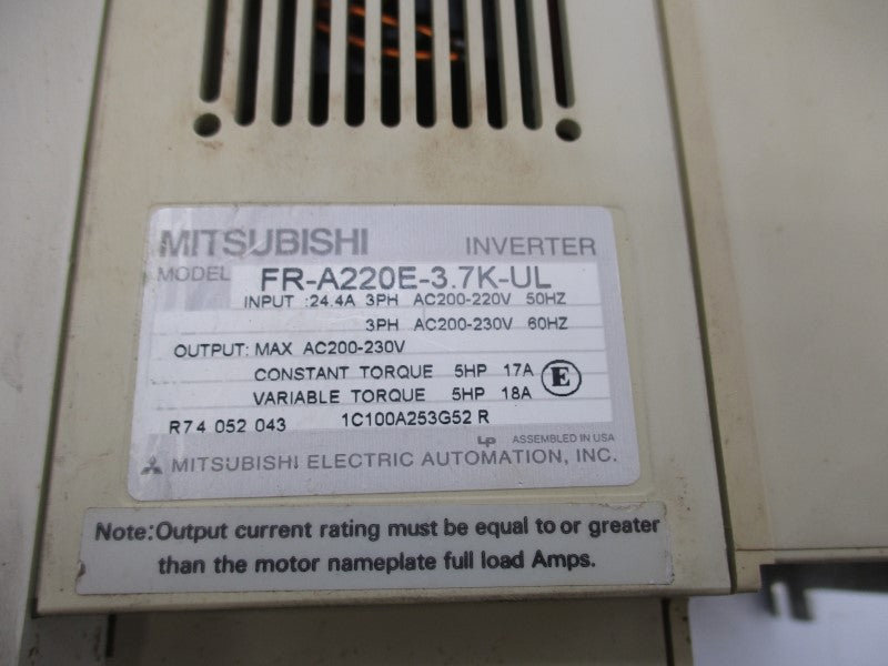 MITSUBISHI FR-A220E-3.7K-UL  200-230V 24.4A (NO COVER) UNMP