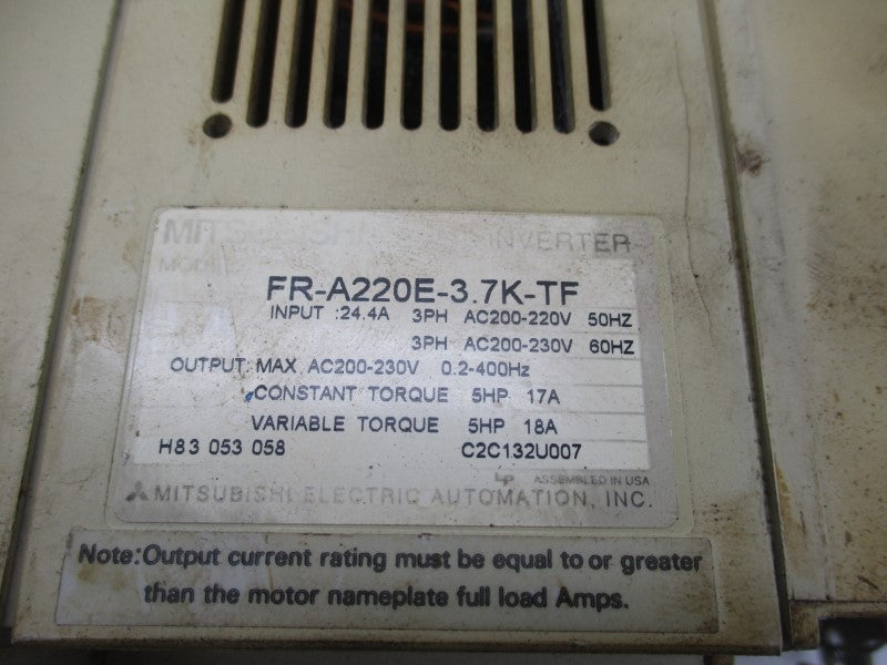 MITSUBISHI FR-A220E-3.7K-TF 200-230V 24.4A (NO COVER) UNMP