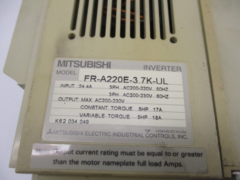 MITSUBISHI FR-A220E-3.7K-UL  200-230V 24.4A (AS PICTURED) UNMP