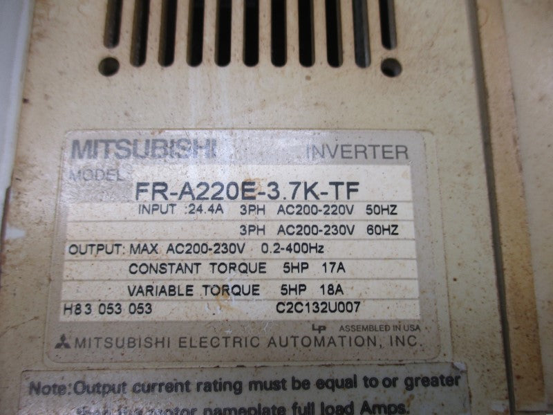 MITSUBISHI FR-A220E-3.7K-TF 200-230V 24.4A (AS PICTURED) UNMP
