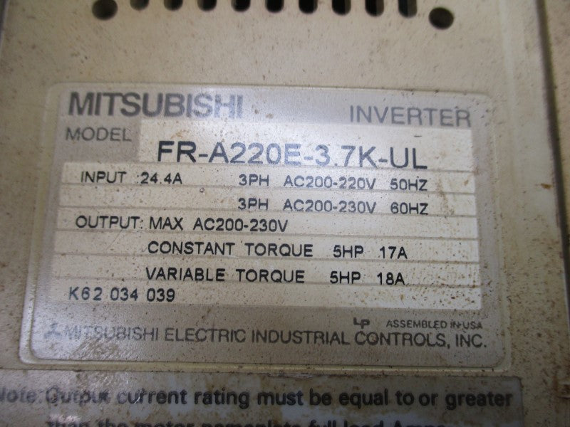 MITSUBISHI FR-A220E-3.7K-UL 200-230V 24.4A UNMP