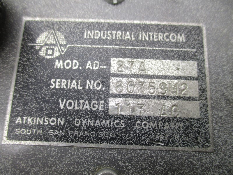 ATKINSON DYNAMICS AD-27A 117VAC (AS PICTURED1) UNMP