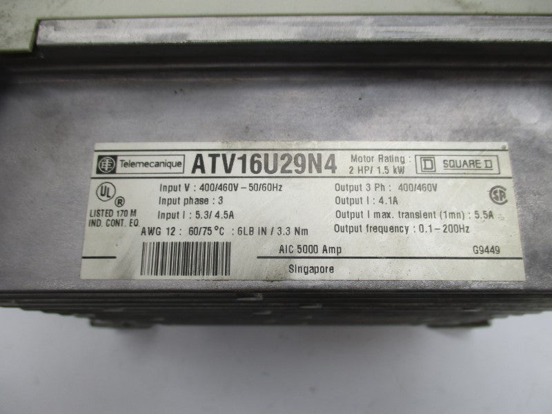 TELEMECANIQUE ATV16U29N4 400/460V 5.3/4.5A (NO COVER) UNMP