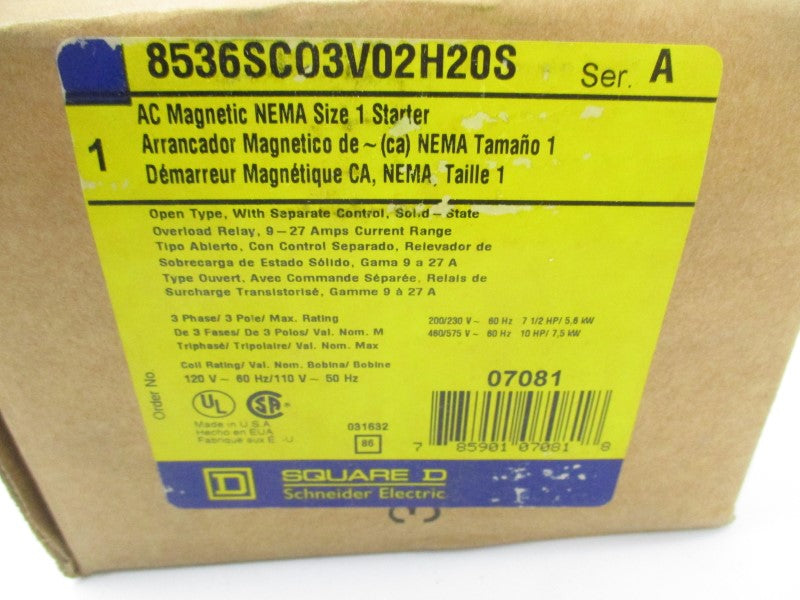 SQUARE D 8536SCO3V02H20S SER. A 110/120V NSMP