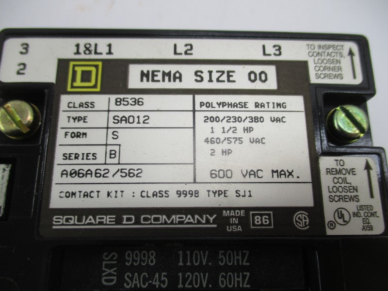 SQUARE D 8536SAO12V02S SER. C 110/120V NSMP