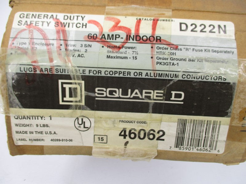 SQUARE D D222N SER. E2 240V 60A NSMP