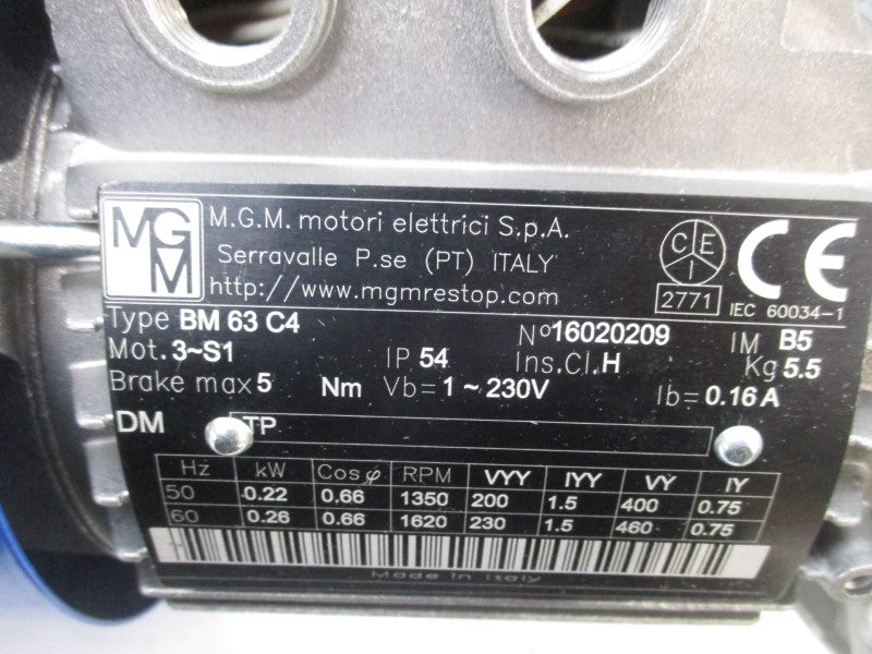 M.G.M. MOTORI ELETTRICI BM63C4 230V 0.16A NSMP
