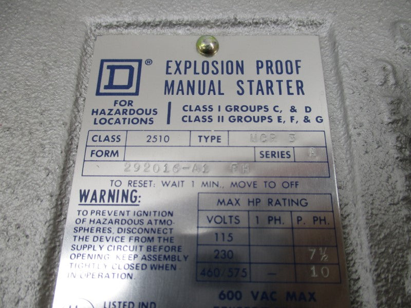 SQUARE D 2510MCR-3 SER. A 600VAC NSMP