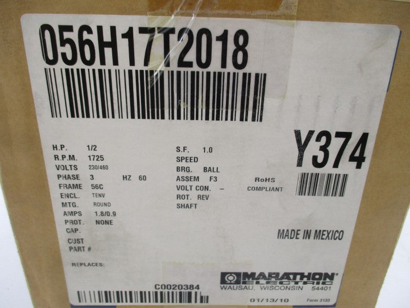 MARATHON ELECTRIC 056H17T2018 230/460V 1.8/0.9A NSFS