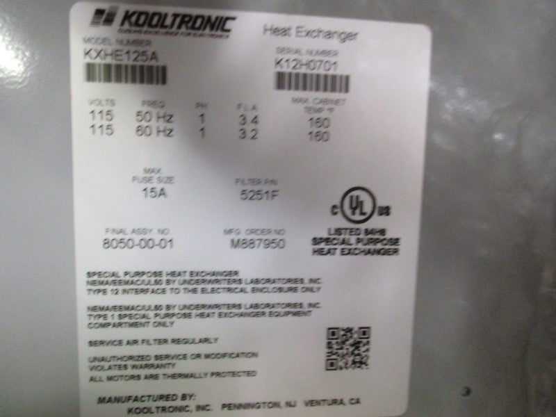 KOOLTRONIC KXHE125A 115V 3.2/3.4A NSMP
