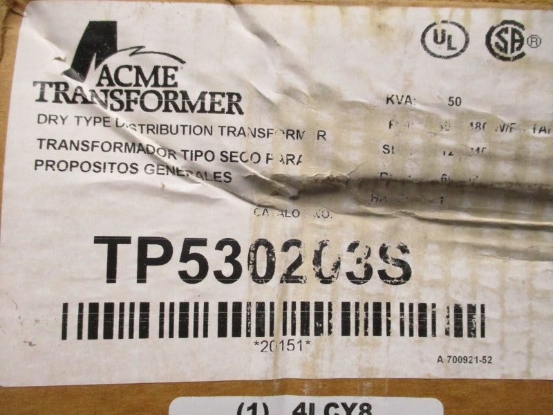 ACME TRANSFORMER TP530203S TP1A 240/480V NSMP