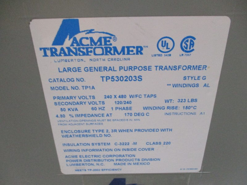 ACME TRANSFORMER TP530203S TP1A 240/480V NSMP