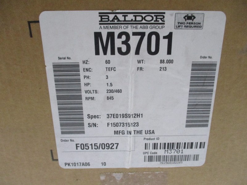 BALDOR M3701 230/460V 5.4/2.7A NSMP