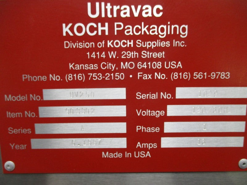 ULTRAVAC UV250 SEALER 903302 SER. A 120V 13A UNMP
