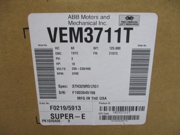 BALDOR VEM3711T 208-230/460V 24.8-24.2/12.1A NSMP