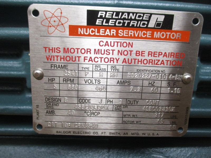 BALDOR 5 HP, 880 RPM, 254T B520227-010T4-BN 460V 7.3A NSMP
