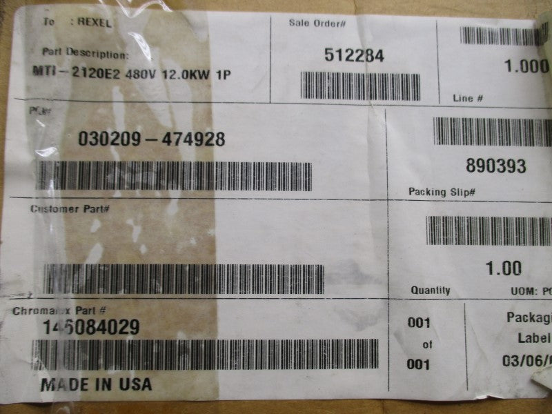 CHROMALOX MTI-2120E2 156-146084-029 480V NSMP
