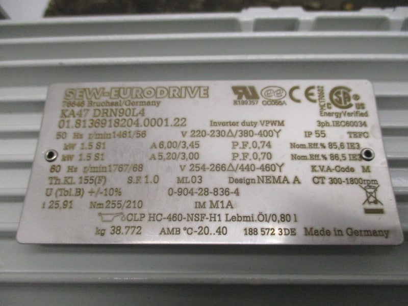 SEW-EURODRIVE KA47DRN90L4 220-230/380-400V 6.00/3.45A NSNP