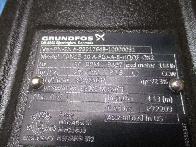 GRUNDFOS CRN15-10A-FGJ-A-E-HQQE-0X2 230/460V 45.4/22.7A 363PSI NSMP