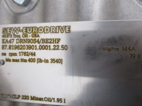 SEW-EURODRIVE KA47DRN90S4/BE2HF 230/460V 4.60/2.30A NSMP