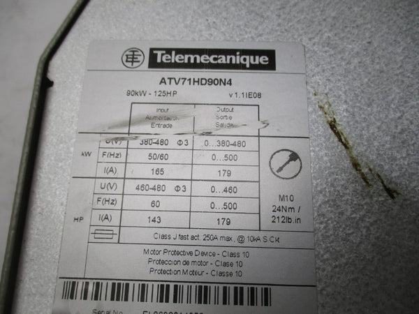 TELEMECANIQUE ATV71HD90N4 F/W 1.1IE08 380-480V 165A UNMP