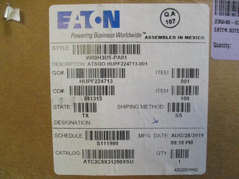 EATON TRANSFER SWITCH ATC3C5X31200XSU 120-480V 1200A NSMP