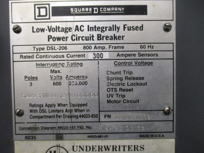 SQUARE D DSL206 600V 300A NSNP