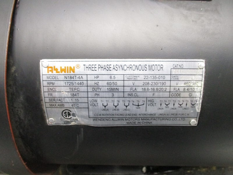 WENDENG AAWIN MOTORS N184T-4A 460/380V 8.4/10.1A (AS PICTURED) NSNP