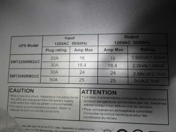 APC SMT3000RM2UC 120VAC 25A NSMP