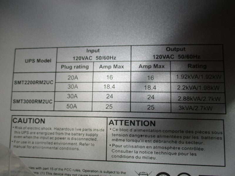 APC SMT3000RM2UC 120VAC 25A NSMP